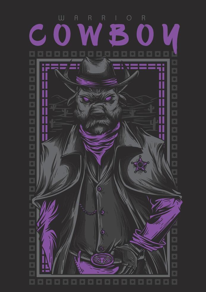 Cowboy Warrior Graphic Tee Design - Western Outlaw Vintage Illustration vector