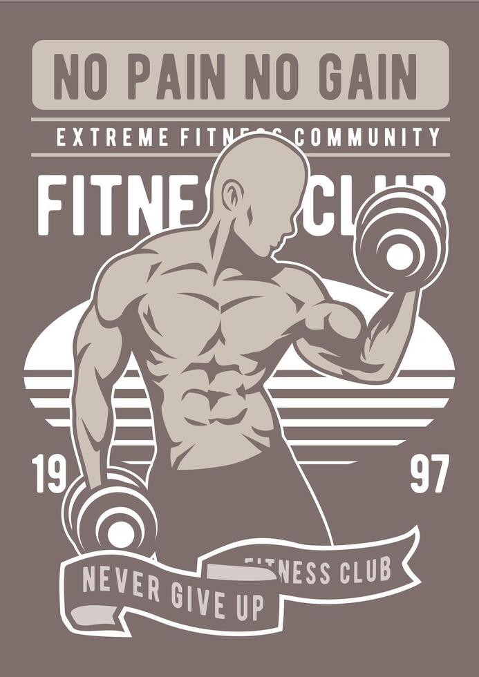 Retro Fitness No Pain No Gain T-Shirt Design Animation vector