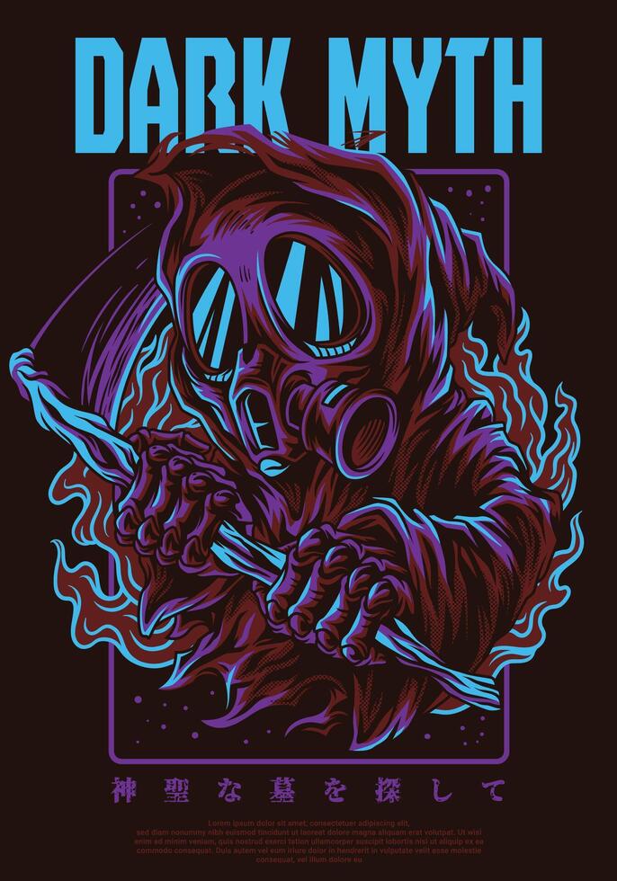 Mystical Dark Fantasy T-Shirt Artwork - Abstract Mythological Elements Illustration vector