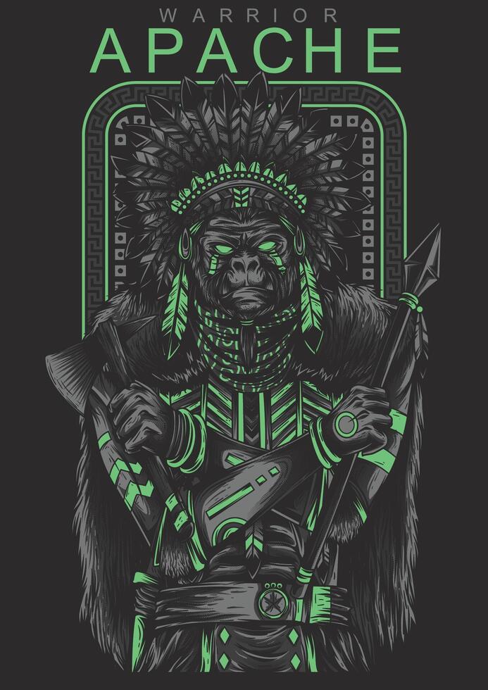 Apache Warrior T-Shirt Design Bold Native American Tribal Art Illustration vector