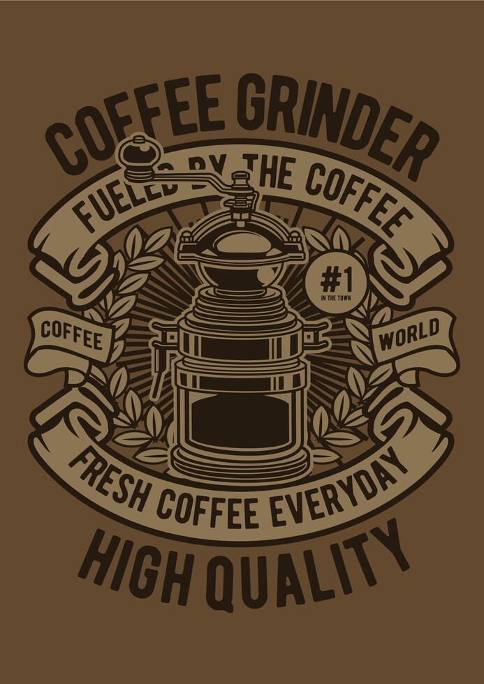 Vibrant animated illustration of a classic coffee grinder, perfect for t-shirt designs, merchandise, and coffee-themed projects. vector