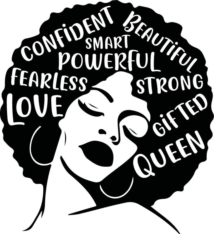 Stylish illustration of an Afro lady with bold words on a t-shirt, perfect for fashion designs, apparel prints, and urban wear. vector