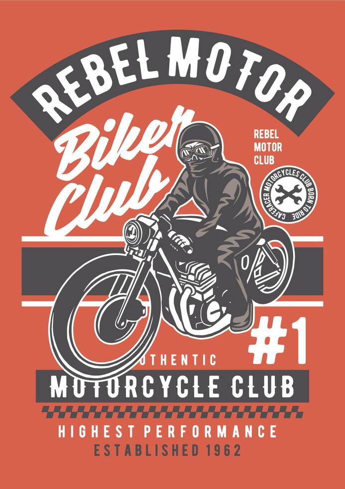Dynamic animation showcasing a Rebel Motor Club t-shirt design, perfect for biker themes, merchandise, and branding projects vector