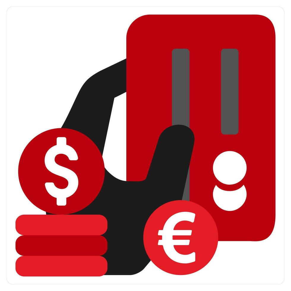 Debit icon concept in red filled color vector