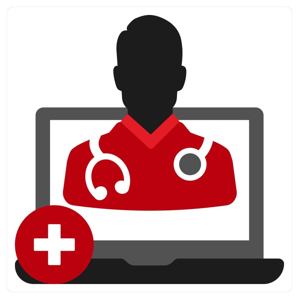 Online Doctor icon concept in red filled color vector