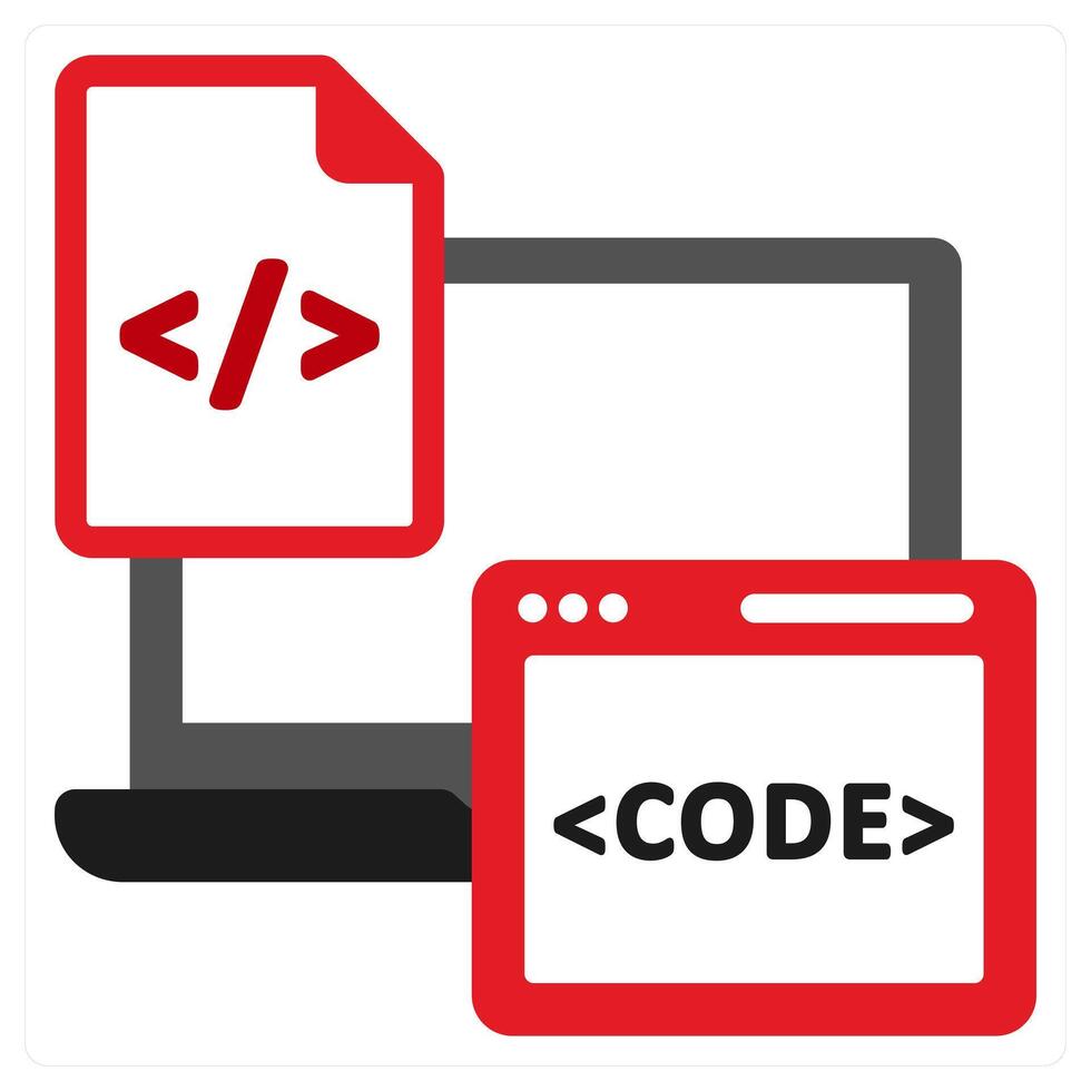 Custom Coding icon concept in red filled color vector