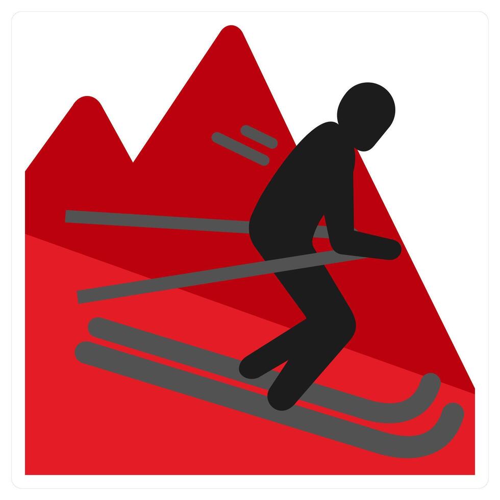 Mountainskiing icon concept in red filled color vector