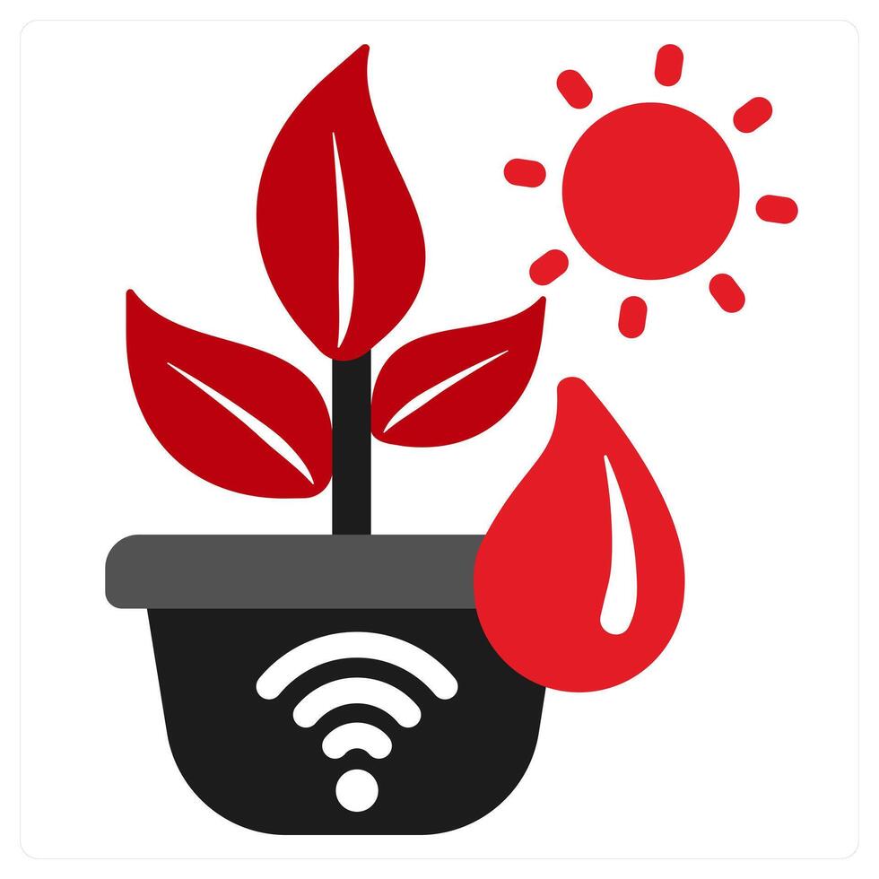 Smart Plant Pot icon concept in red filled color vector