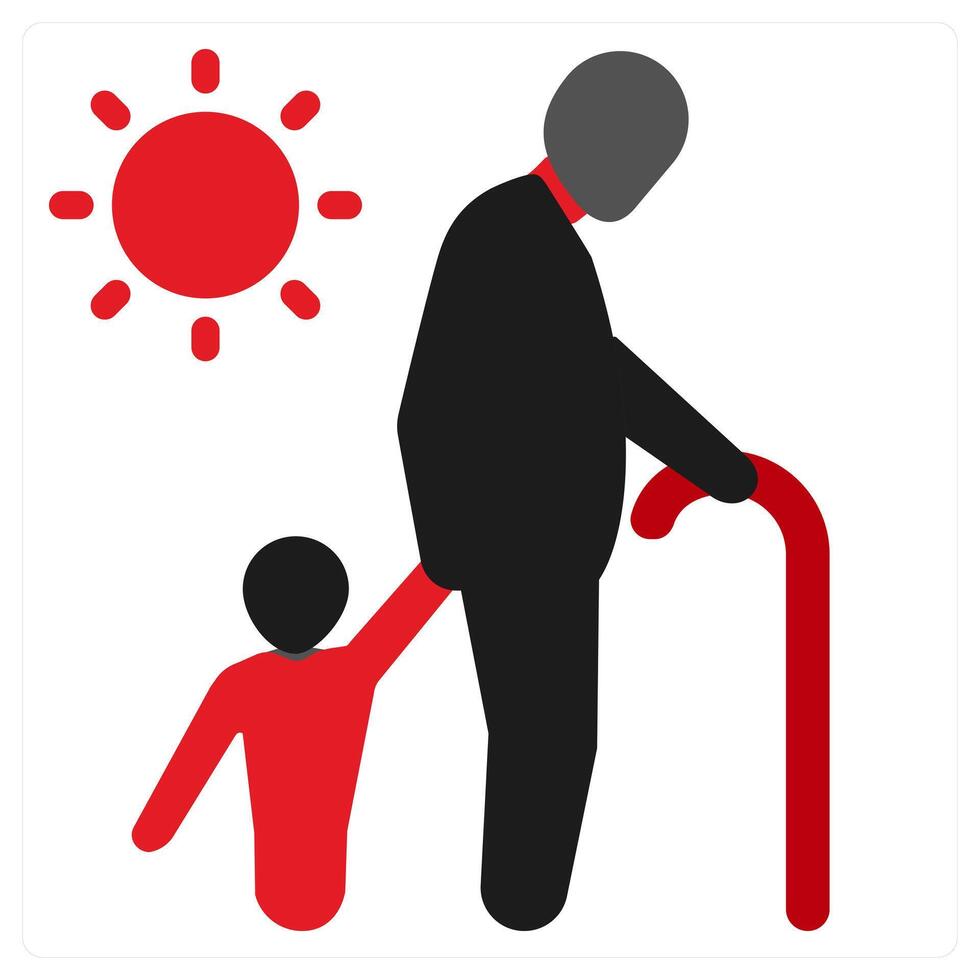 Gandpa and Grandson icon concept in red filled color vector