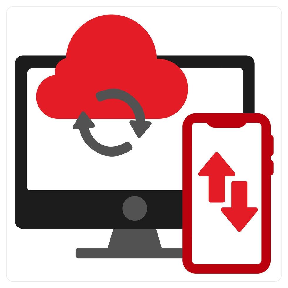 Sync Between Devices icon concept in red filled color vector