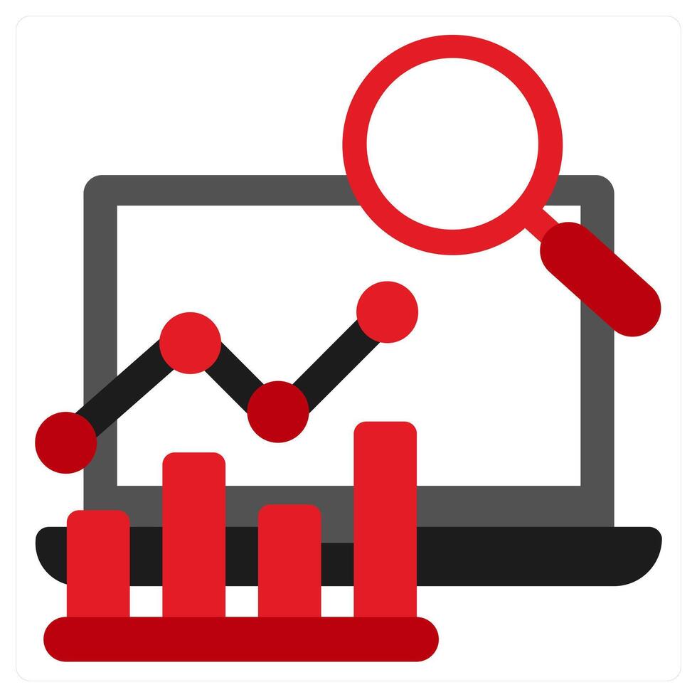 Analytics and analysis icon concept in red filled color vector