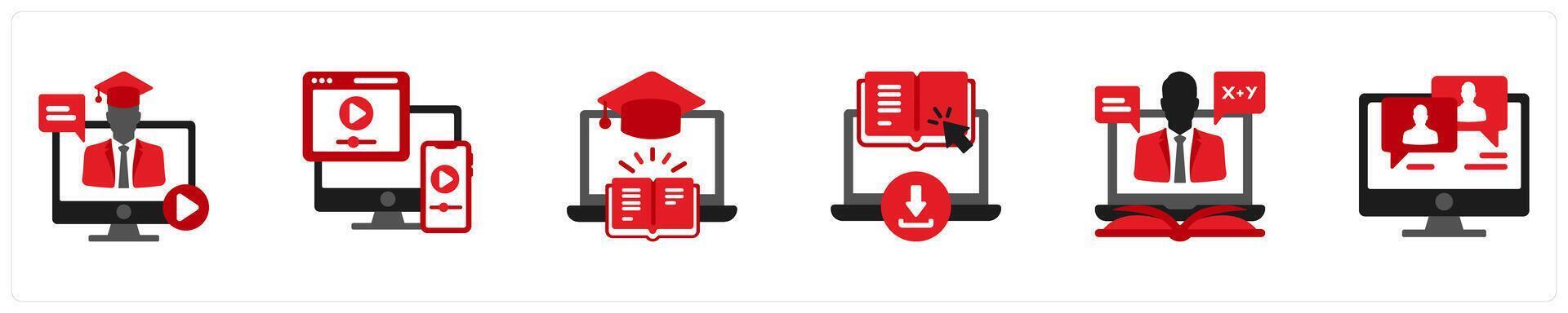 Six Education icons in as online education, online tutorials, e learning vector