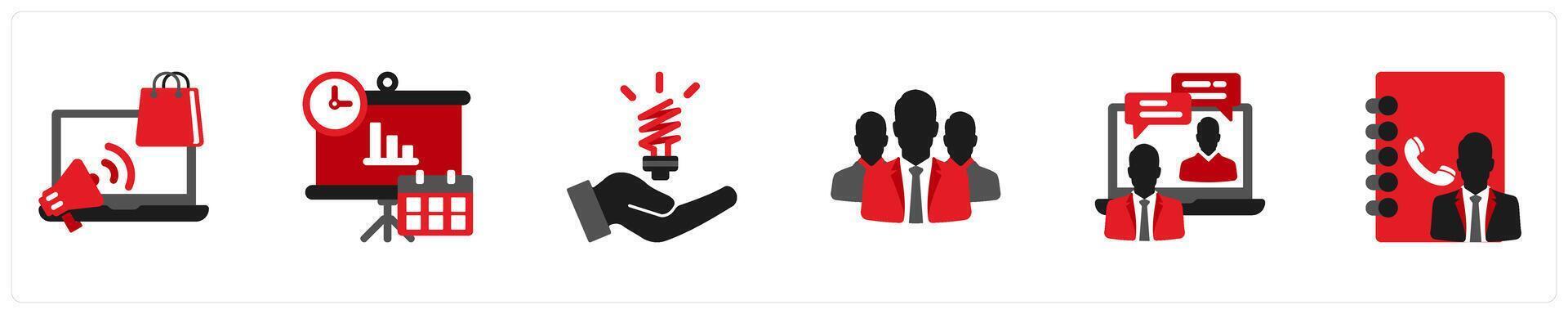 Six Business icons in as monitoring, planning, solutions vector