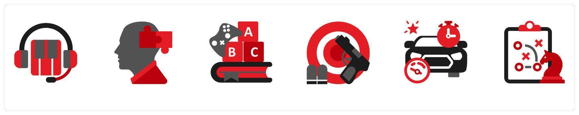 Six game icons in as medical game, puzzle, learning game vector