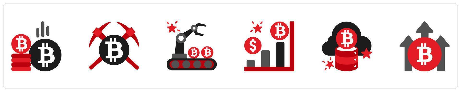 Six business icons in as bitcoin, bitcoin mining, mining rig vector