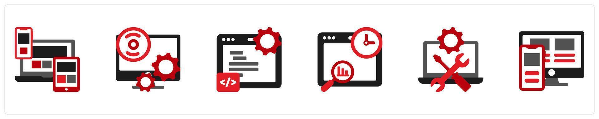 Six Technology icons as responsive design, software, programming vector