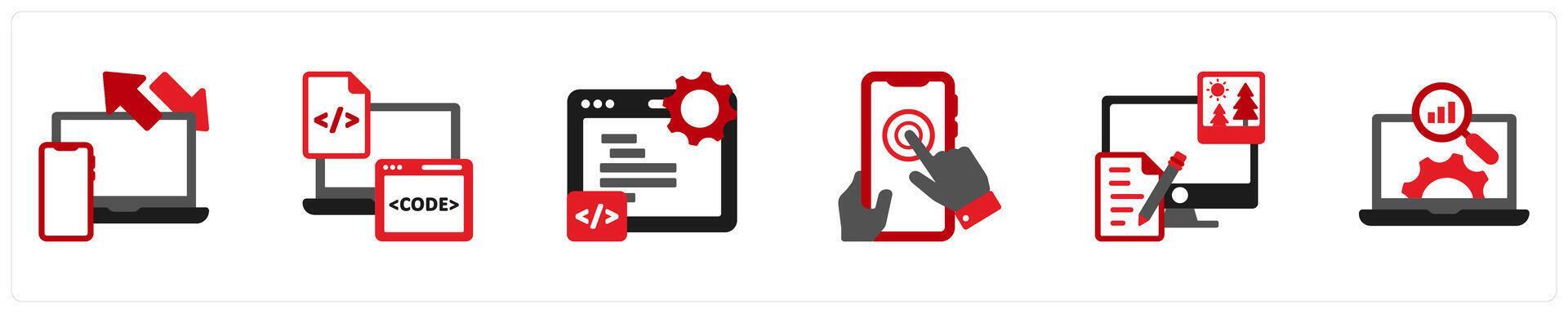 Six Technology icons as cross platform testing, custom coding ...