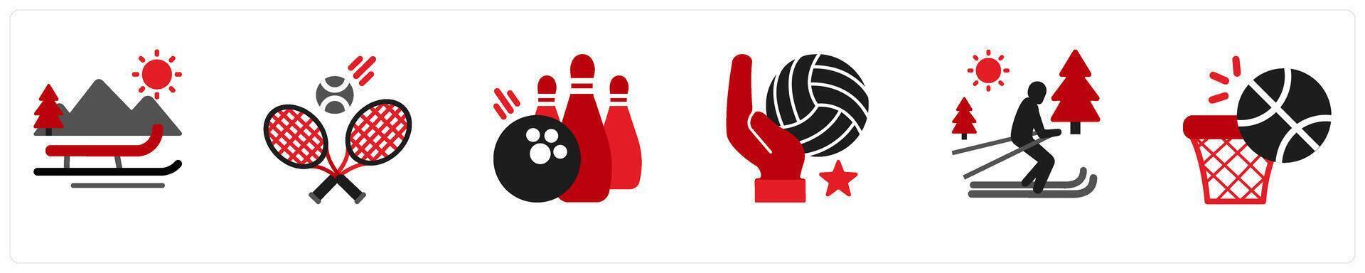 Six Sports icons as toboganning, tennis, bowling vector