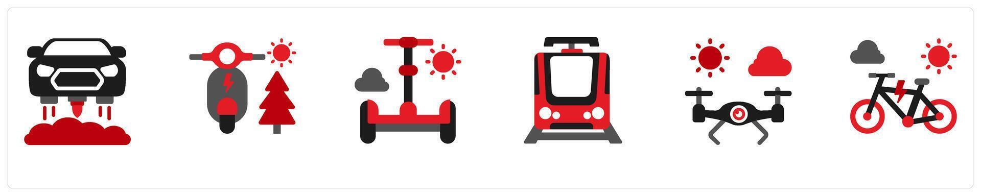 Six Technology icons as hover car, electric scooter, gyropode vector