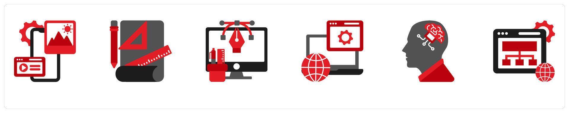 Six Technology icons as app developing, project briefing, digital graphics vector