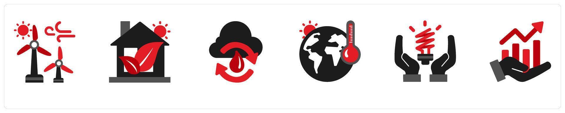 Six ecology icons as wind power, green house, circulation of water vector