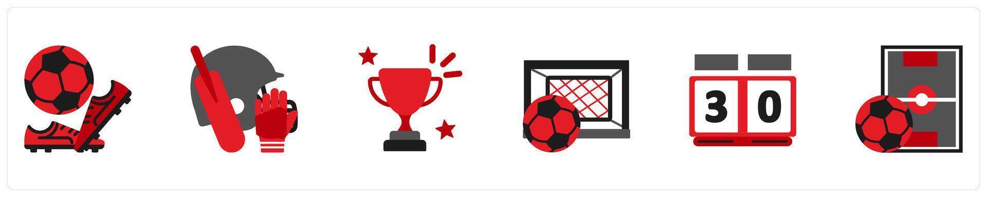 Six sports icons as football, cricket kit, cup vector