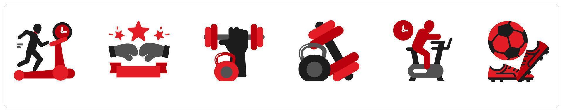 Six exercise icons as treadmill, boxing, weight lifting, weight training vector