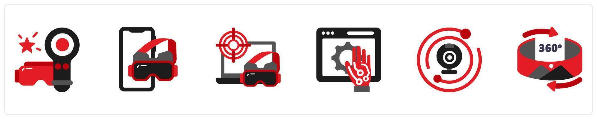 Six technology icons as vr controller, vr glasses for smartphone, vr glasses for a pc vector