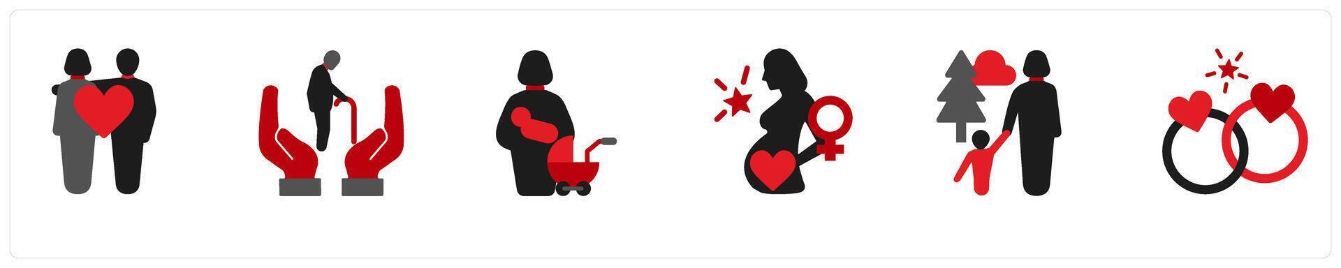 business icons in red and black as family, retirement, motherhood vector