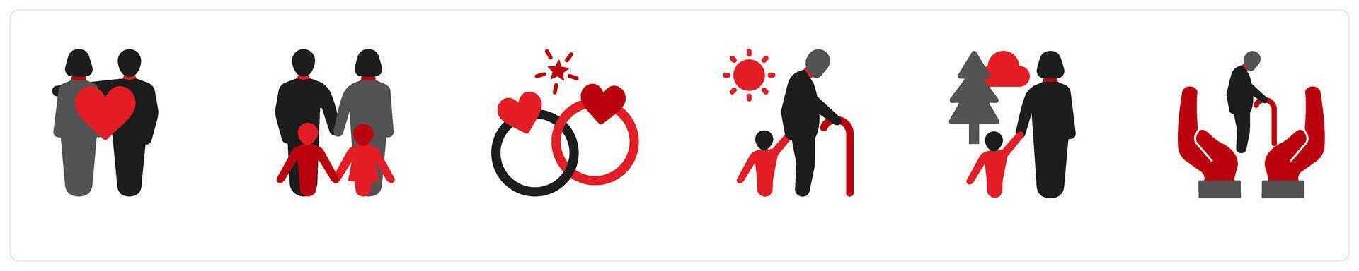 business icons in red and black as family, large family, marriage vector