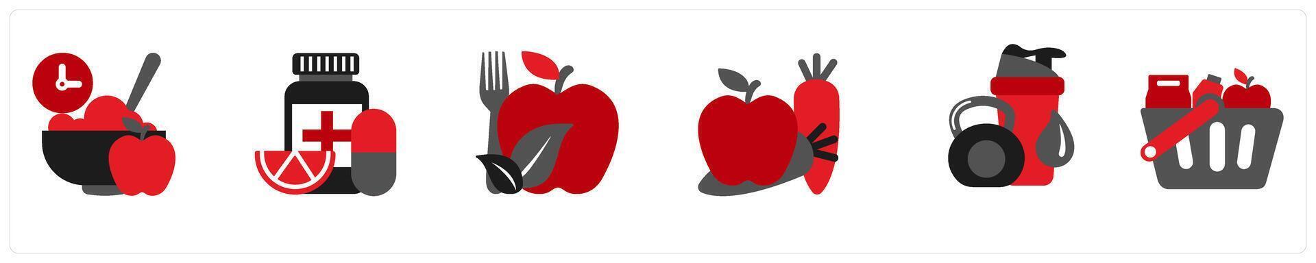 food icons in red and black as balanced meal vector