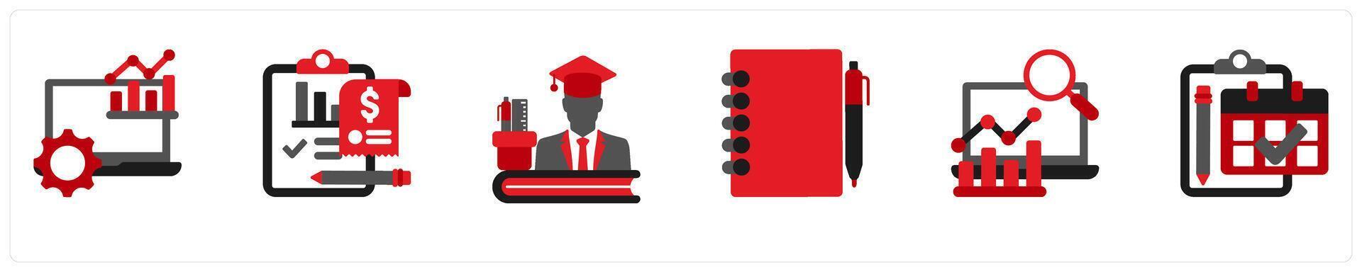 Six medical icons in red and black as health care, physical activity, doctor vector