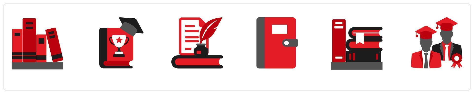 A set of 6 education icons as library, motivation books vector