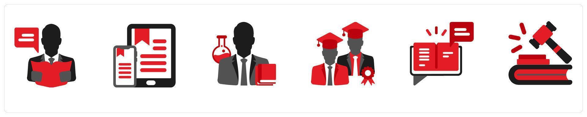 A set of 6 education icons as reader, e book reader vector