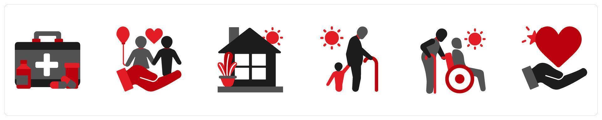 A set of 6 medical icons as medical aid, orphans help vector