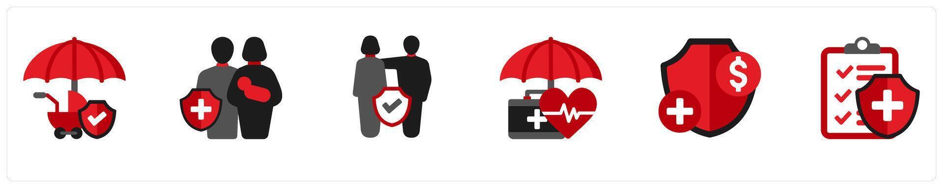 A set of 6 medical icons as child insurance, parents health insurance vector