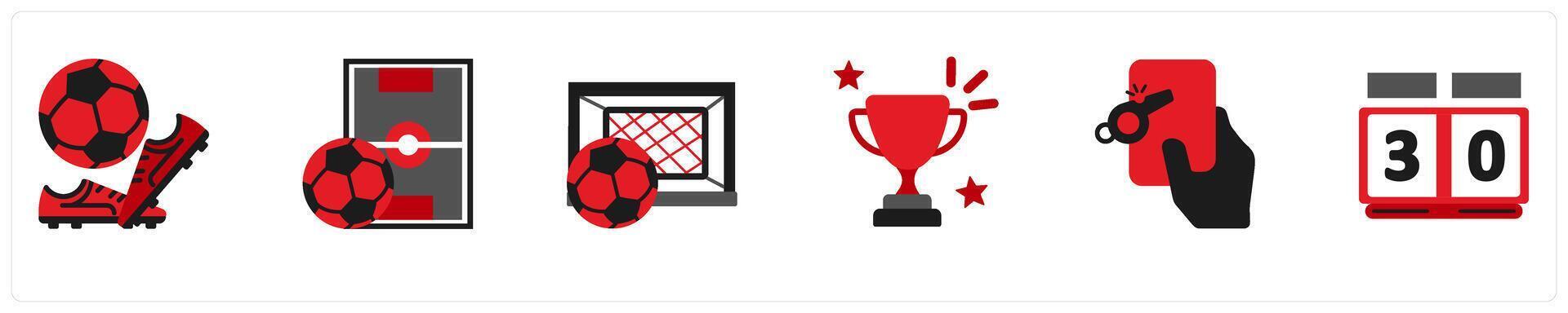 A set of 6 sports icons as football, football pitch vector
