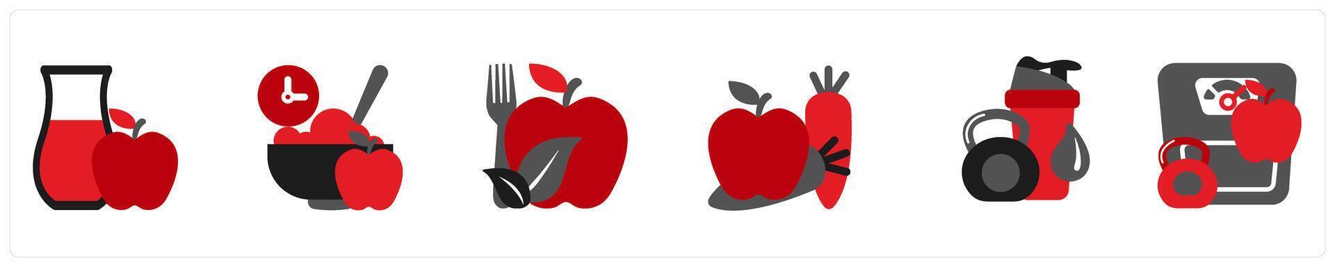 A set of 6 medical icons as nutrition, balanced meal vector