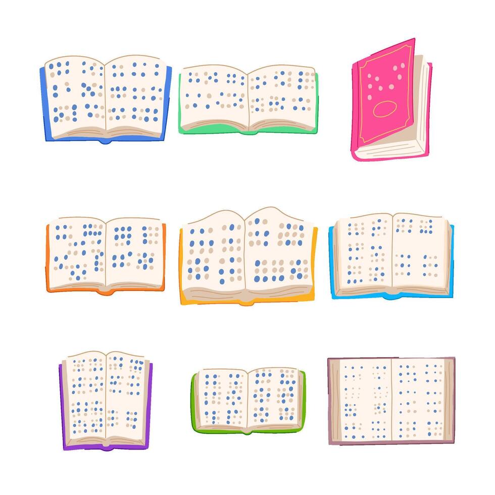 braille textbook set cartoon illustration vector