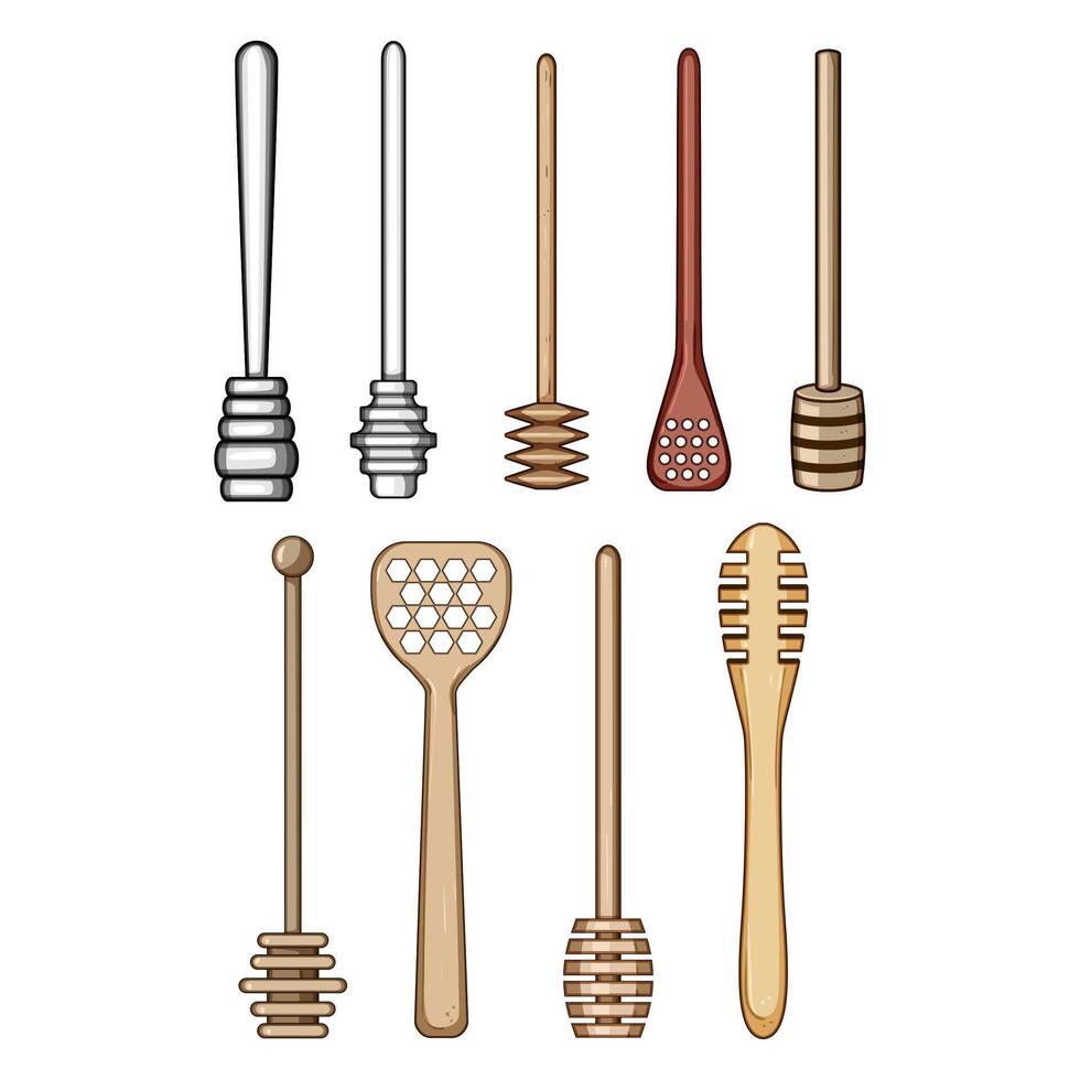 honey dipper stick set cartoon illustration vector