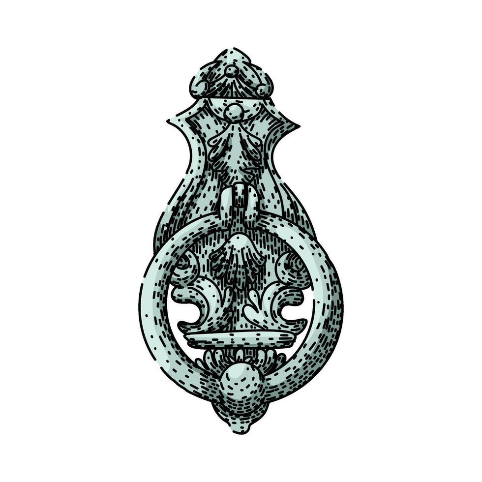 antique iron door knocker sketch drawn vector