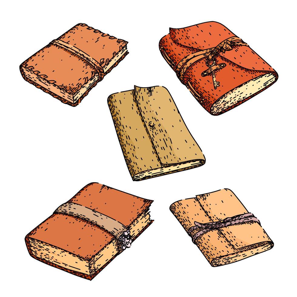 leather bound diary set hand drawn vector