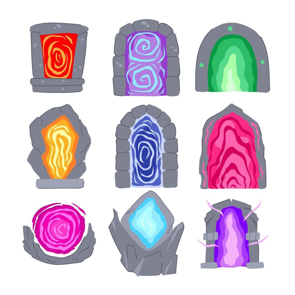 magic door portal set illustration vector