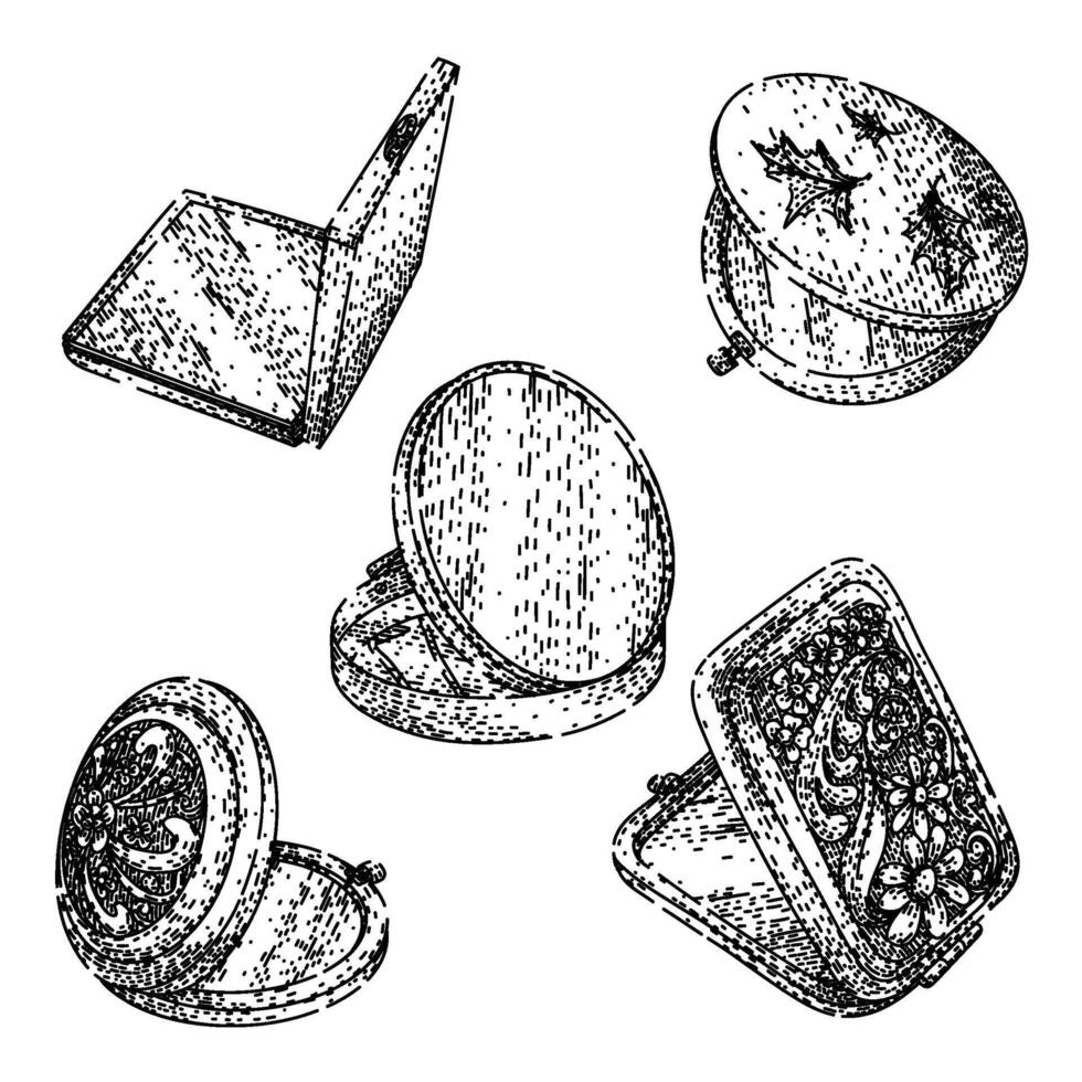 pocket mirror set sketch hand drawn vector