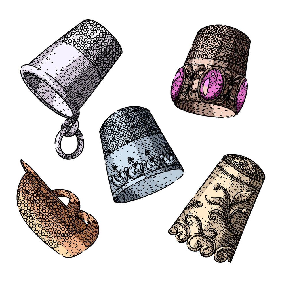 sewing thimble set sketch vector