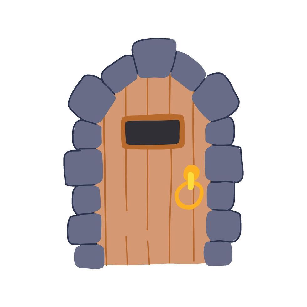 whimsical wooden door tale house cartoon illustration vector
