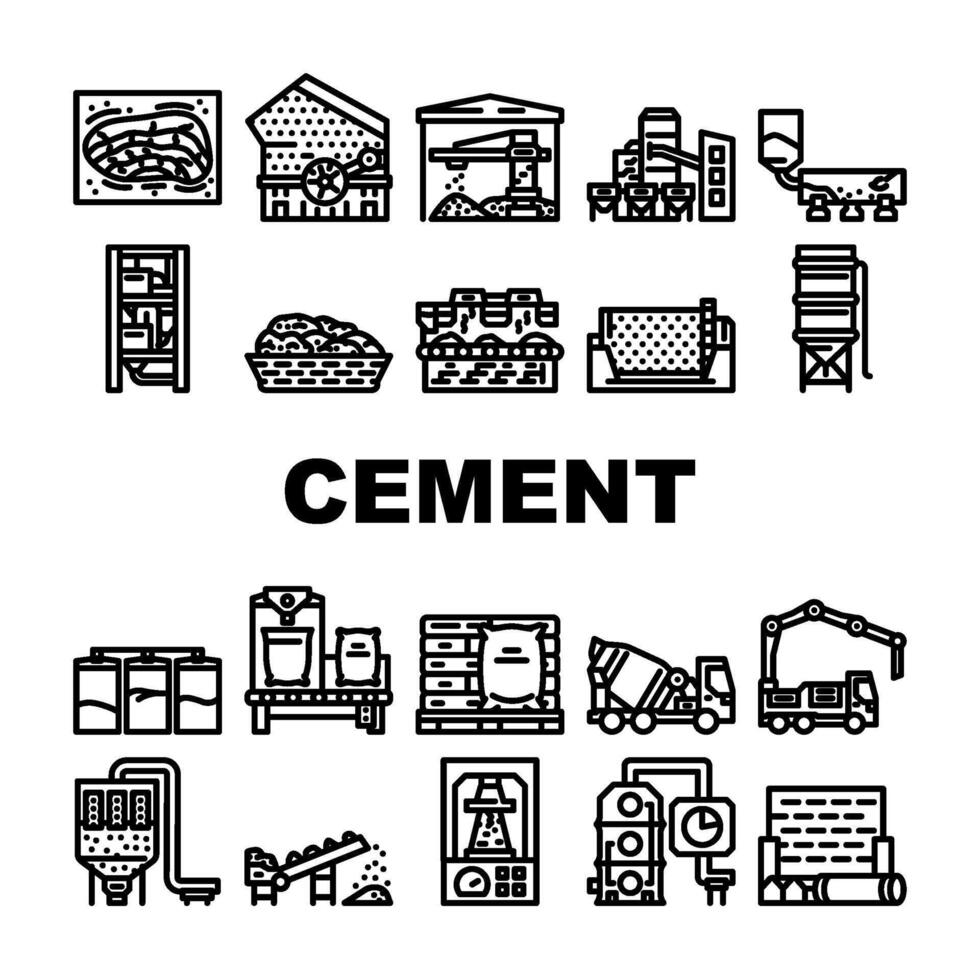 cement production clinker icon set vector