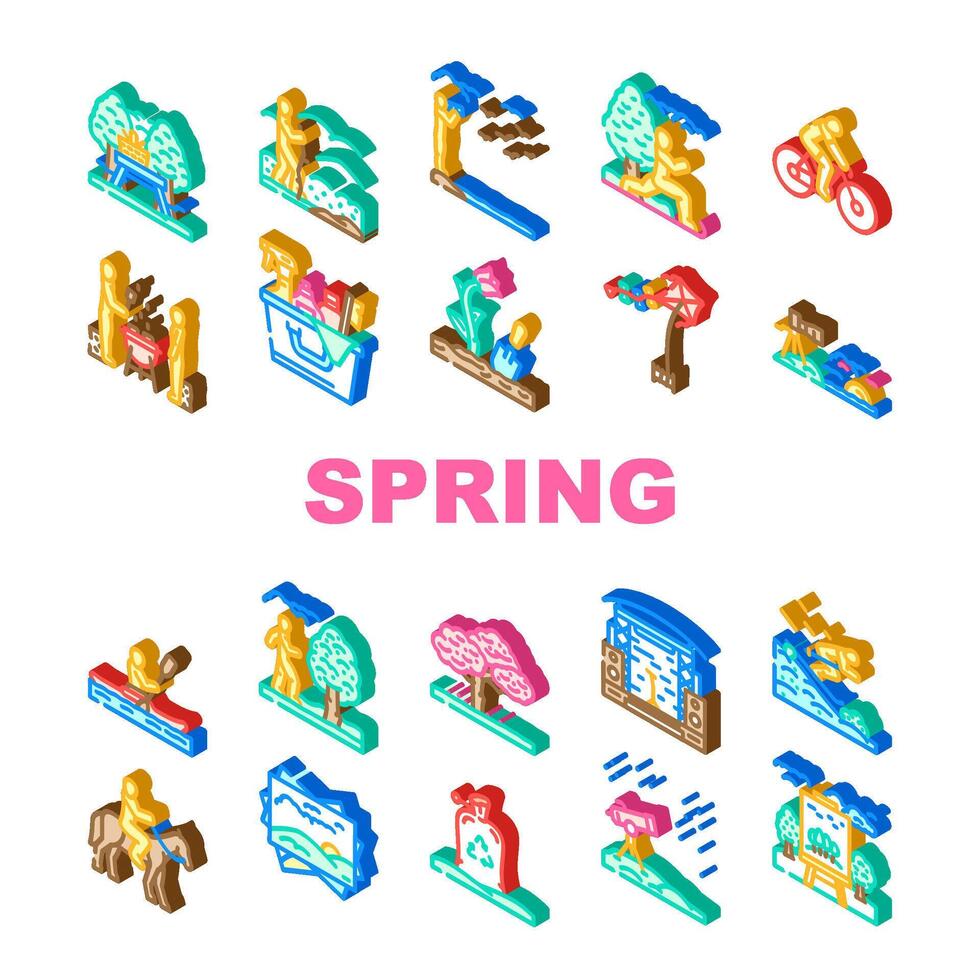 spring spend time blossom picnic icons vector