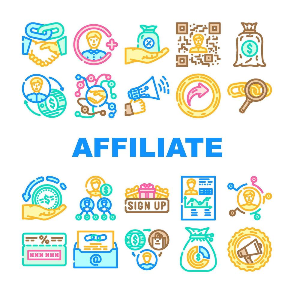 affiliate referral program sales icon set vector