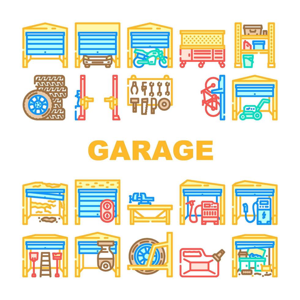garage storage workshop icon set vector